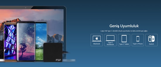 FSP FSP065-A1BR3 65W Type-C Adaptör - USB-C Güç Kablosu, 65W Hızlı Şarj, Dizüstü Bilgisayar Uyumlu Şarj Cihazı