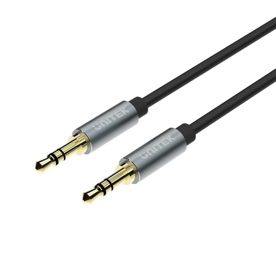 Unitek Y-C926ABK 3.5mm AUX Ses Kablosu 1 Metre - Erkek - Erkek Altın Kaplama Uçlu Hi-Fi Kablo, Gri, Alüminyum Kasa