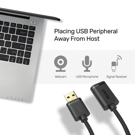 Unitek Y-C459GBK 2 Metre USB 3.0 Uzatma Kablosu - 5Gbps Veri Hızı, Altın Kaplama Uç, USB-A Erkek - USB-A Dişi, Siyah