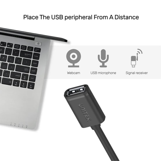 Unitek Y-C449GBK 1.5 Metre USB 2.0 Uzatma Kablosu - 480Mbps Veri Aktarım Hızı, USB-A Erkek - USB-A Dişi, Siyah Kablo