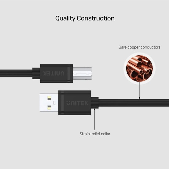 Unitek Y-C4001GBK 2 Metre USB 2.0 A Erkek - B Erkek Yazıcı Kablosu - Siyah, Yüksek Hızlı Veri Aktarımı, Dayanıklı Tasarı