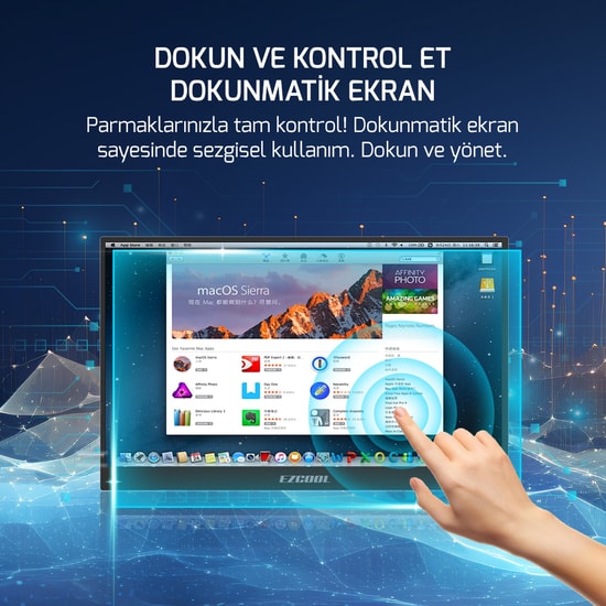 Ezcool Lite E15T 15.6" Taşınabilir Dokunmatik Monitör (LITE-E15T-PORTABLE) - FHD IPS, 60Hz, 4ms, HDMI, USB-C, Hoparlör