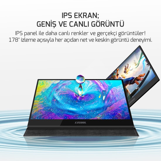 Ezcool Lite E15T 15.6" Taşınabilir Dokunmatik Monitör (LITE-E15T-PORTABLE) - FHD IPS, 60Hz, 4ms, HDMI, USB-C, Hoparlör