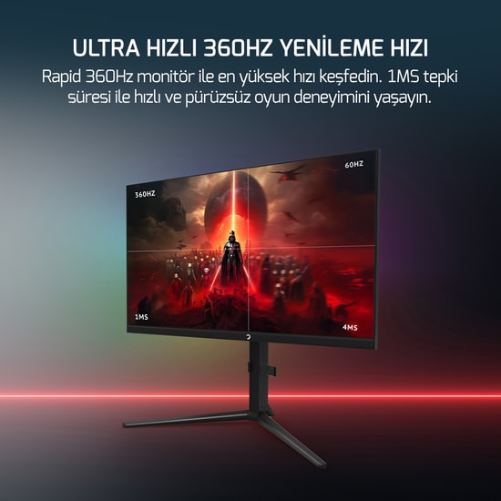 Gamepower Rapid 27" 1ms 360Hz Flat RGB Pivot Gaming Monitör (RAPID-27-360HZ) - FHD IPS, HDR10, Hoparlör, Adaptif Sync