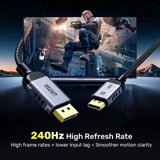 Unitek C1626GY01-3M 3 Metre 16K 60Hz DisplayPort 2.1 Kablo - 80Gbps, Dinamik HDR, 4K 240Hz, Uzay Grisi Alüminyum