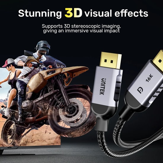 Unitek C1626GY01-1M 1 Metre 16K 60Hz DisplayPort 2.1 Kablo - 80Gbps, Dinamik HDR, 4K 240Hz, Uzay Grisi Alüminyum