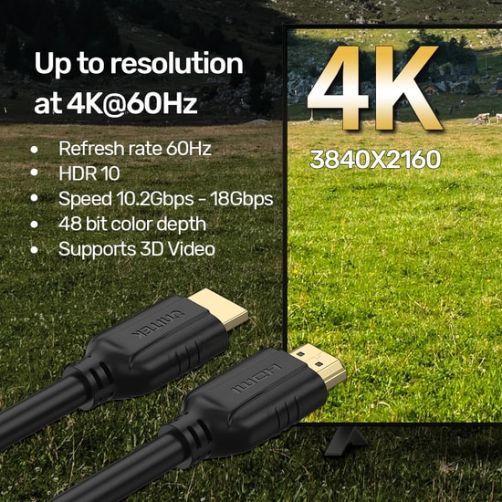 Unitek C11079BK-20M 20 Metre HDMI 2.0 Kablo - 4K 60Hz Ultra HD, 18Gbps, HDR10, 3D Destekli Görüntü ve Ses Aktarım Kablos
