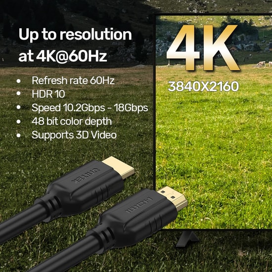 Unitek C11079BK-5M 5 Metre HDMI 2.0 Kablo - 4K 60Hz Ultra HD, 18Gbps, HDR10, 3D Destekli Görüntü ve Ses Aktarım Kablosu