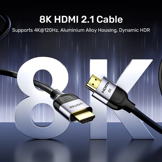 Unitek C11086GY01-5M 5 Metre HDMI 2.1 Kablo - 8K 60Hz, 48Gbps, Dinamik HDR, eARC, Altın Kaplama, Alüminyum Gövde