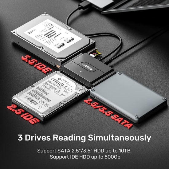 Unitek Y-3324 USB 3.0 to IDE + SATA II Dönüştürücü Adaptör - 5Gbps Yüksek Hızlı Veri Aktarımı ve Harddisk Çevirici