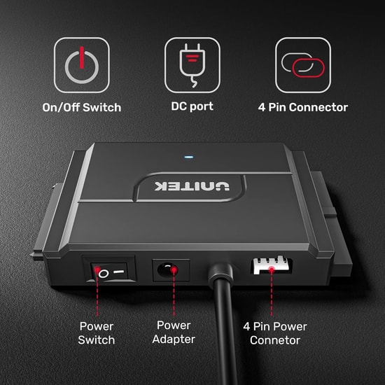 Unitek Y-3324 USB 3.0 to IDE + SATA II Dönüştürücü Adaptör - 5Gbps Yüksek Hızlı Veri Aktarımı ve Harddisk Çevirici
