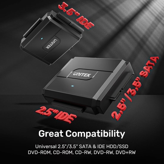 Unitek Y-3324 USB 3.0 to IDE + SATA II Dönüştürücü Adaptör - 5Gbps Yüksek Hızlı Veri Aktarımı ve Harddisk Çevirici