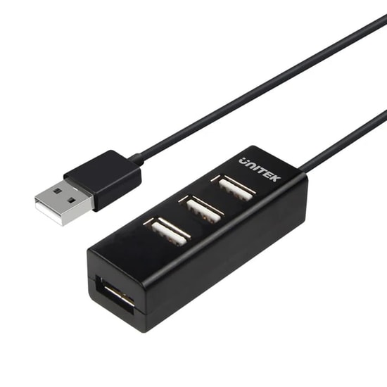 Unitek Y-2140 USB Type-A to 4 Port USB 2.0 Hub Çoklayıcı - 80cm Kablo, 480Mbps Veri Aktarım Hızı, Tak Çalıştır, Siyah