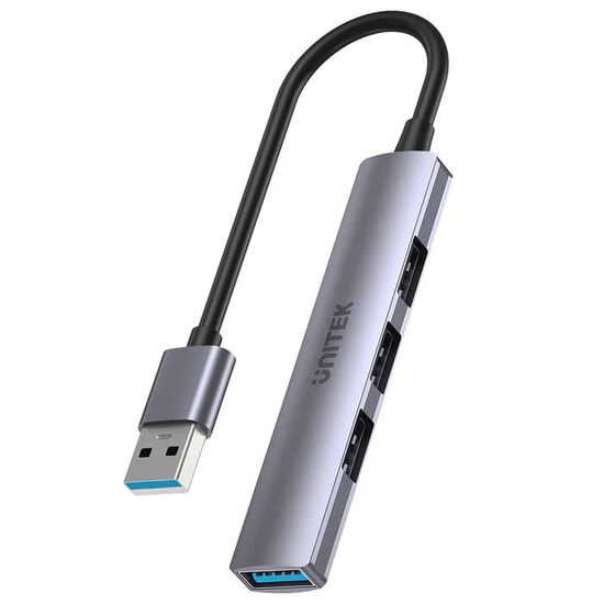 Unitek H1208A USB Type-A 4 Port USB Çoklayıcı Hub - 1x USB 3.0 5Gbps, 3x USB 2.0 480Mbps, Alüminyum Gövde, 15cm Kablo