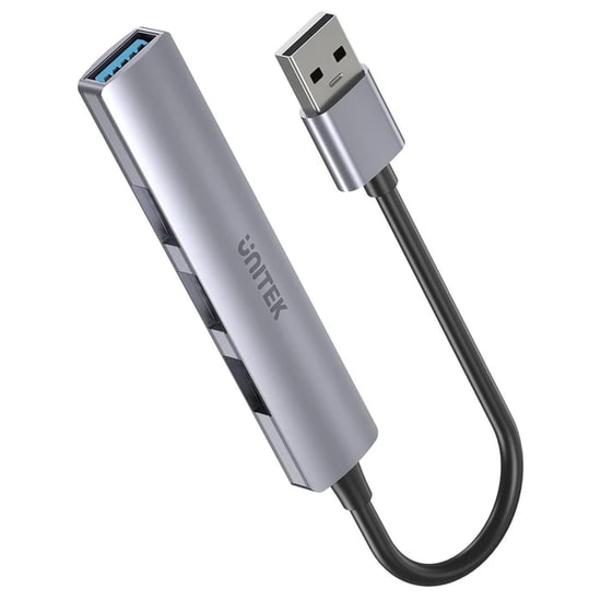 Unitek H1208A USB Type-A 4 Port USB Çoklayıcı Hub - 1x USB 3.0 5Gbps, 3x USB 2.0 480Mbps, Alüminyum Gövde, 15cm Kablo