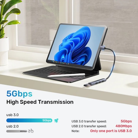 Unitek H1208A USB Type-A 4 Port USB Çoklayıcı Hub - 1x USB 3.0 5Gbps, 3x USB 2.0 480Mbps, Alüminyum Gövde, 15cm Kablo