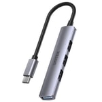 Unitek H1208B Type-C to 4 Port USB Çoklayıcı Hub - 1x USB 3.0 5Gbps, 3x USB 2.0 480Mbps, 15cm Kablo, Gri Gövde