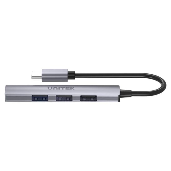 Unitek H1208B Type-C to 4 Port USB Çoklayıcı Hub - 1x USB 3.0 5Gbps, 3x USB 2.0 480Mbps, 15cm Kablo, Gri Gövde