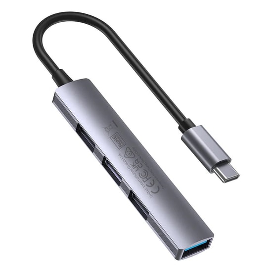 Unitek H1208B Type-C to 4 Port USB Çoklayıcı Hub - 1x USB 3.0 5Gbps, 3x USB 2.0 480Mbps, 15cm Kablo, Gri Gövde
