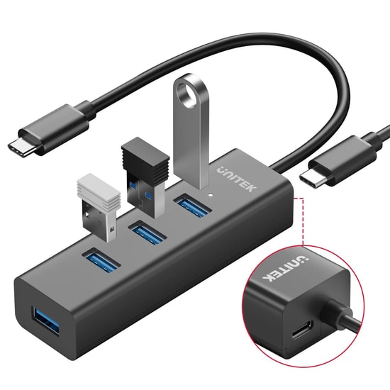 Unitek Y-3089Z Type-C to 4 Port USB 3.0 Hub - USB 3.2 Gen 1, 5Gbps Veri Hızı, 30cm Kablo, Type-C Power Girişi