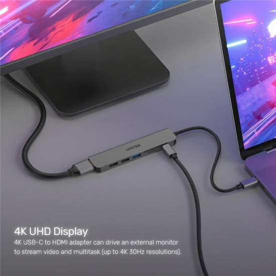 Unitek H1118A Universal USB-C 7in1 Dock Station - 100W PD, HDMI, USB 3.0, 2xUSB 2.0, SD/Micro SD Kart Okuyucu Hub