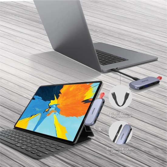 Unitek D1070A 4in1 Universal USB-C iPad Docking Station - 100W PD, 4K HDMI, USB 3.2, Audio, Alüminyum Hub