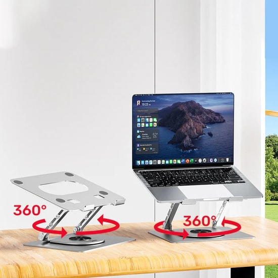 Unitek OT180SL01 360 Dönebilen Metal Notebook Standı - 10-16" Uyumlu, 180 Derece Ayarlanabilir Yükseklik, Gümüş