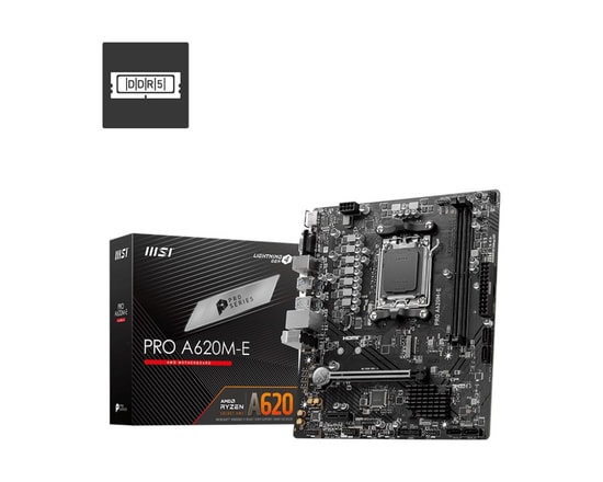 MSI PRO A620M-E AM5 DDR5 Anakart - 6800MHz(OC), AMD A620 Chipset, M.2, HDMI, VGA, USB 3.2, Gigabit LAN, mATX