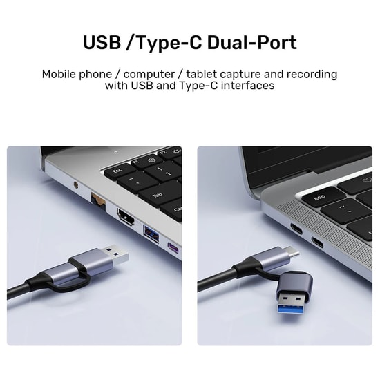 Unitek V1167A 4K Video Capture Kart HDMI to USB-C/A - 4K 30Hz Video Kaydı, MS2109 Çip, Alüminyum Gövde, Tak Çalıştır