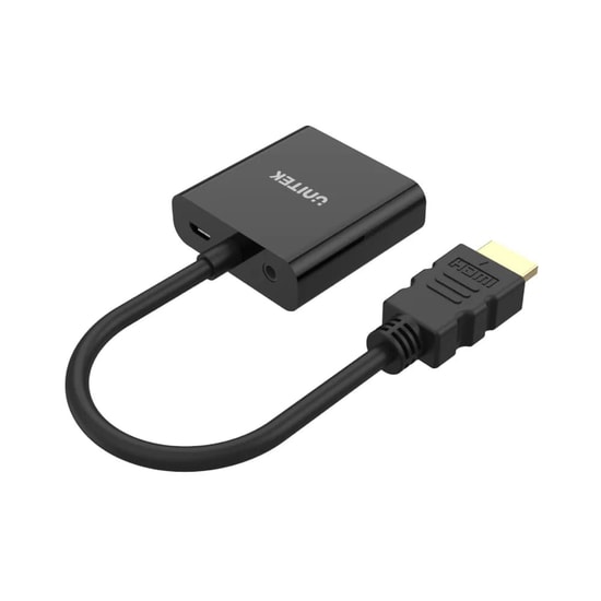 Unitek Y-6333 HDMI to VGA 1080P Ses Destekli Dönüştürücü Adaptör - Full HD Aktarım, 3.5mm AUX Çıkışı, 15cm Kablo
