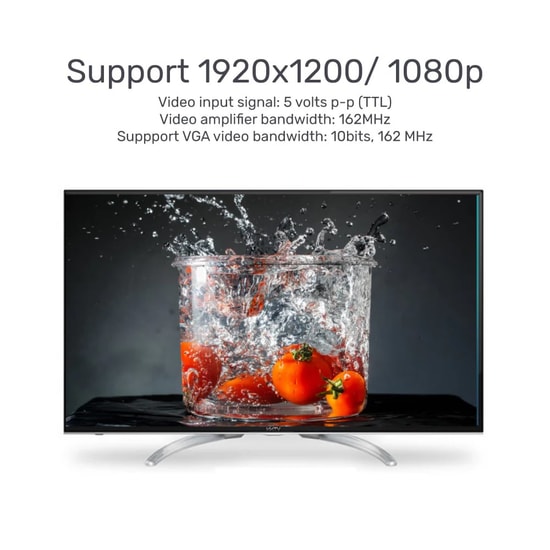 Unitek Y-6333 HDMI to VGA 1080P Ses Destekli Dönüştürücü Adaptör - Full HD Aktarım, 3.5mm AUX Çıkışı, 15cm Kablo