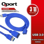 Qport Q-UZ3030-3MT 3 Metre USB 3.0 Uzatma Kablosu - Yüksek Hızlı Veri Aktarımı, Dayanıklı ve Esnek Yapı, Siyah Renk