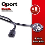 Qport Q-POW5 5 Metre PC Power Kablosu - Topraklı Siyah Güç Kablosu, Monitör ve Bilgisayar Uyumlu Bağlantı, 5m Uzunluk