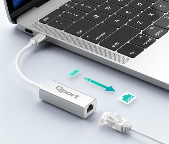 Qport Q-TR45 Type-C to RJ45 Gigabit Ethernet Dönüştürücü - 1 Gbps Yüksek Hızlı Ağ Adaptörü, Tak Çalıştır Konvertör