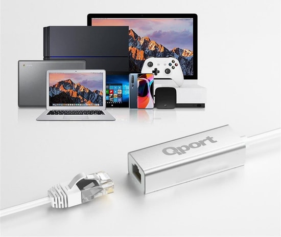 Qport Q-TR45 Type-C to RJ45 Gigabit Ethernet Dönüştürücü - 1 Gbps Yüksek Hızlı Ağ Adaptörü, Tak Çalıştır Konvertör