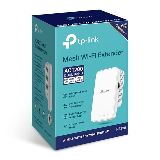 TP-Link RE330 AC1200 Mesh WiFi Menzil Genişletici - 1200Mbps, Dual Band 5GHz/2.4GHz, Dahili Anten, Ethernet Portu, Priz 