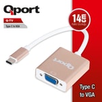 Qport Q-TV Type-C to VGA Çevirici Adaptör - Full HD Görüntü Aktarımı, USB-C Dönüştürücü, Tak Çalıştır, Siyah Kablo