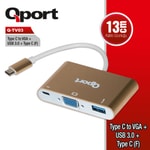 Qport Q-TV03 Type-C to VGA, USB 3.0 ve Type-C PD Dönüştürücü - Full HD Görüntü Aktarımı, Çok Fonksiyonlu Adaptör