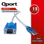 Qport Q-RS2321.5 USB 2.0 to RS232 Seri Port Dönüştürücü Kablo 1M - DB9 Erkek Konnektör, 1 Metre Uzunluk, Mavi Şeffaf