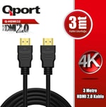Qport Q-HDMI32 3m HDMI Kablo 2.0V - 3 Metre, 4K 60Hz Destekli, Altın Uçlu, Yüksek Hızlı Görüntü ve Ses Aktarım Kablosu