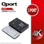 Qport Q-SH3 3 Port HDMI Switch 4K 30Hz Manuel Çoklayıcı Seçici - Kompakt Tasarım, Tak Çalıştır Switch Mod Adaptör