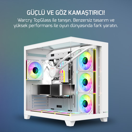 Gamepower Warcry TopGlass 850W (WARCRY-TOPGLASS-850W-BEYAZ-GP) Beyaz Gaming Kasa - 4xARGB Fan, Temperli Cam, ATX PSU