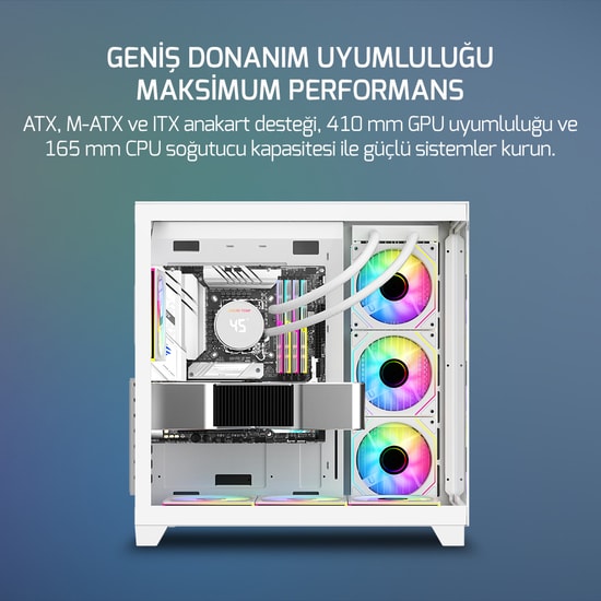 Gamepower Warcry TopGlass 750W (WARCRY-TOPGLASS-750W-BEYAZ-GP) Beyaz Gaming Kasa - 4xARGB Fan, Temperli Cam, ATX, 750W