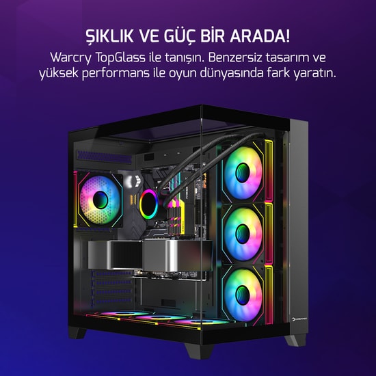 Gamepower Warcry TopGlass 750W (WARCRY-TOPGLASS-750W-SIYAH-GP) Siyah Gaming Kasa - 4xARGB Fan, Temperli Cam, ATX PSU