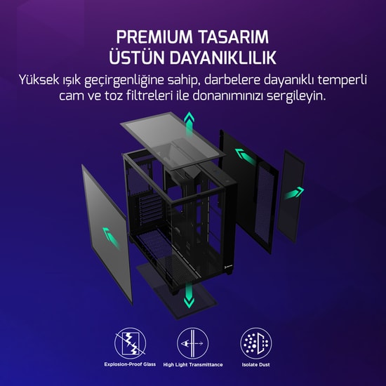 Gamepower Warcry TopGlass 750W (WARCRY-TOPGLASS-750W-SIYAH-GP) Siyah Gaming Kasa - 4xARGB Fan, Temperli Cam, ATX PSU