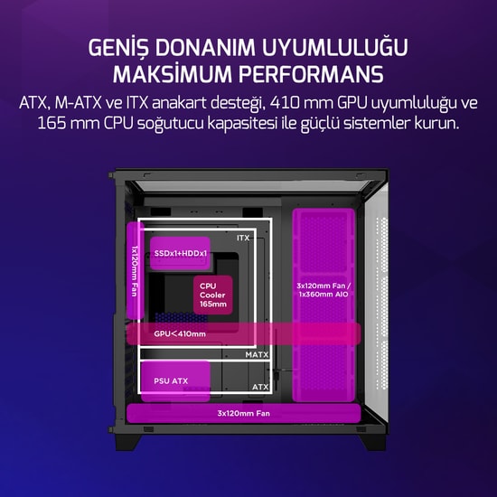 Gamepower Warcry TopGlass 750W (WARCRY-TOPGLASS-750W-SIYAH-GP) Siyah Gaming Kasa - 4xARGB Fan, Temperli Cam, ATX PSU