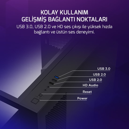 Gamepower Warcry TopGlass 750W (WARCRY-TOPGLASS-750W-SIYAH-GP) Siyah Gaming Kasa - 4xARGB Fan, Temperli Cam, ATX PSU