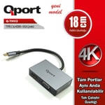 Qport Q-THV2 Type-C to HDMI ve VGA Çevirici Adaptör - 2 Port Görüntü Aktarım, Genişletilmiş Ekran, Tak Çalıştır