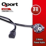Qport Q-POW3 3 Metre PC Power Güç Kablosu - Topraklı, Siyah PC Güç Kablosu, Monitör ve Bilgisayar Uyumlu Bağlantı
