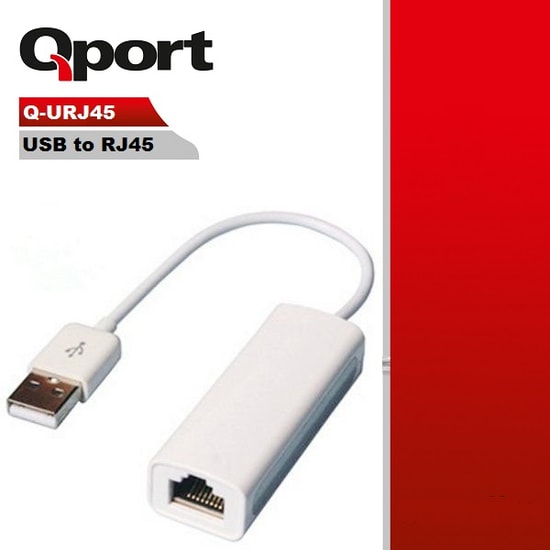 Qport Q-URJ45 USB 2.0 to Ethernet RJ45 Çevirici Adaptör - 10/100 Mbps Hızlı Ağ Bağlantısı, USB Type-A LAN Dönüştürücü